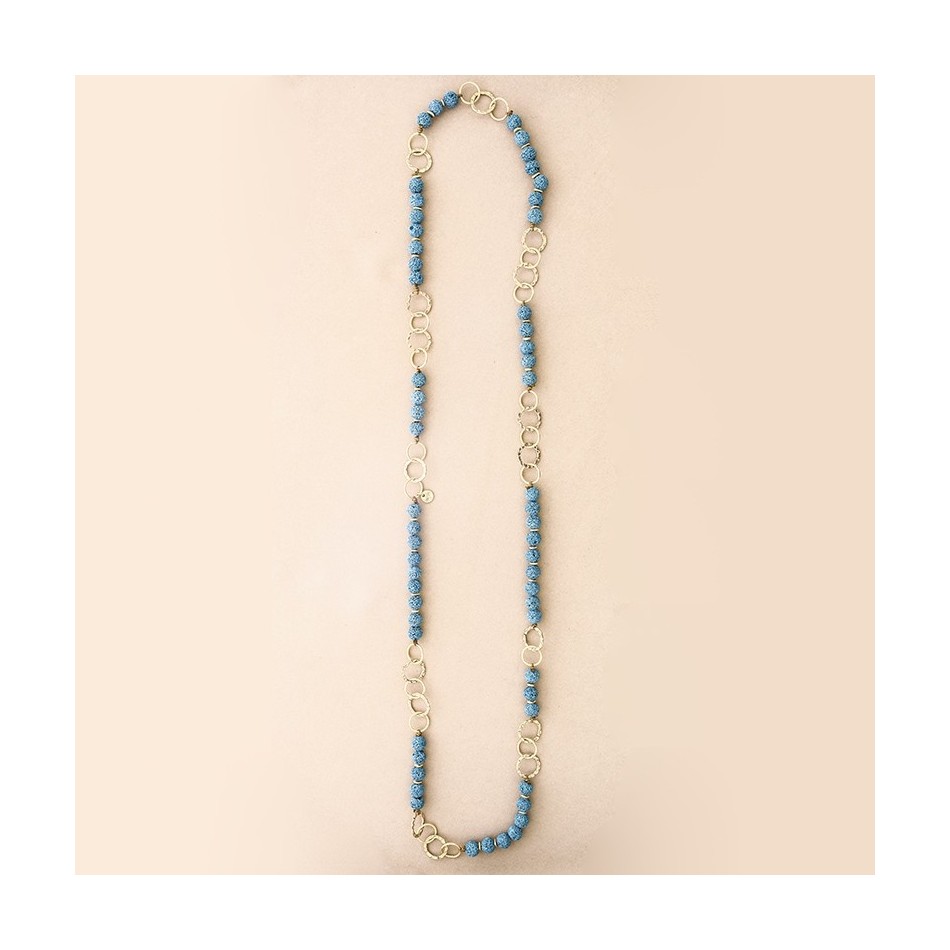 COLLAR LARGO CUENTAS LAVAS ANILLAS METAL