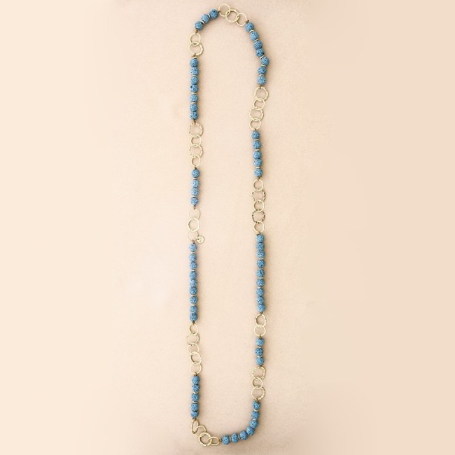 COLLAR LARGO CUENTAS LAVAS ANILLAS METAL
