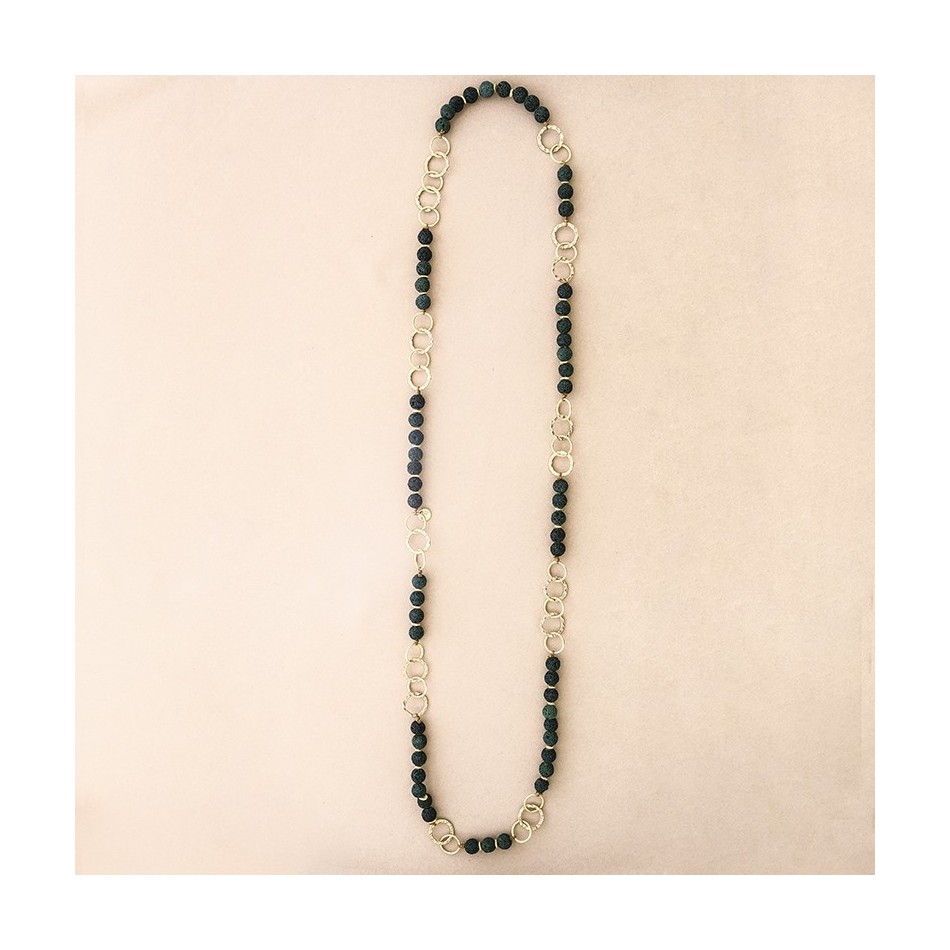 COLLAR LARGO CUENTAS LAVAS ANILLAS METAL