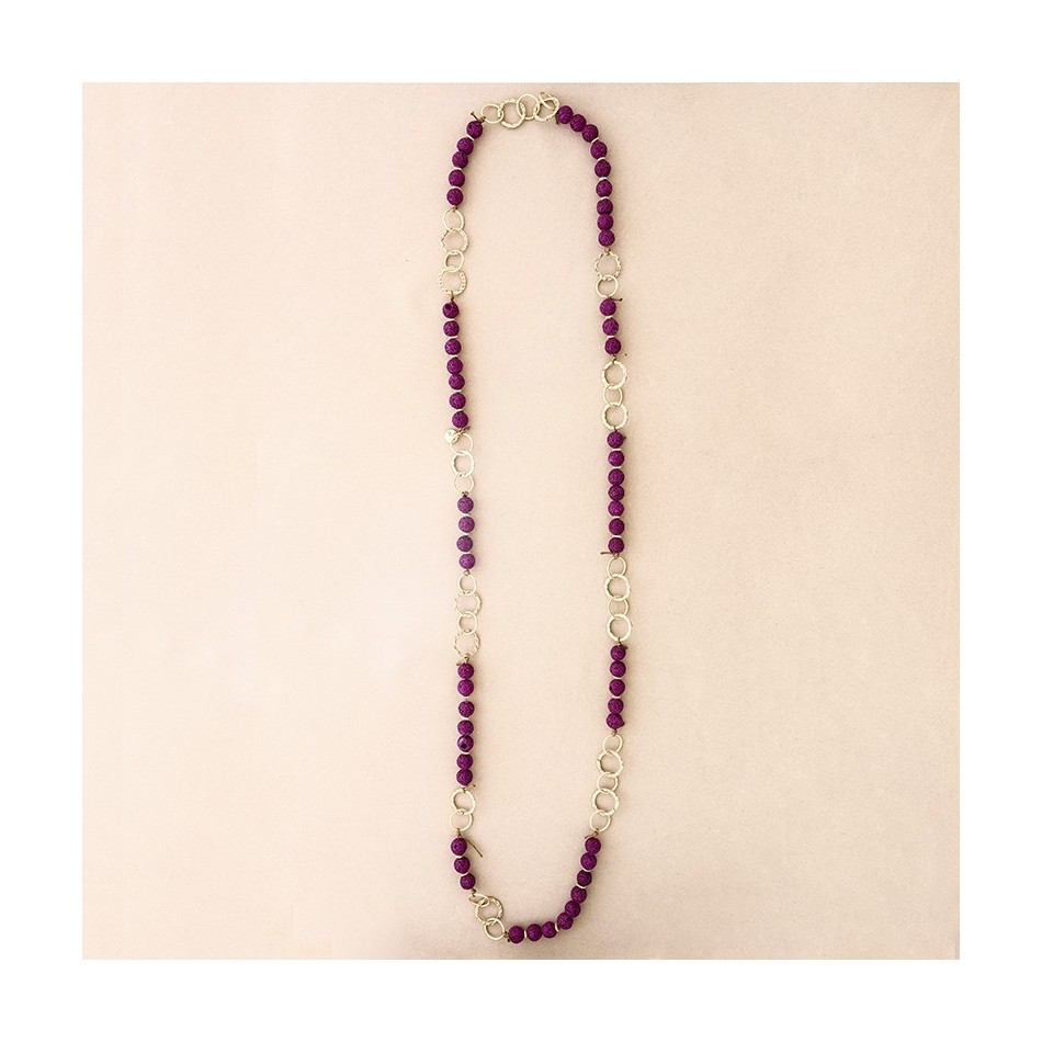 COLLAR LARGO CUENTAS LAVAS ANILLAS METAL