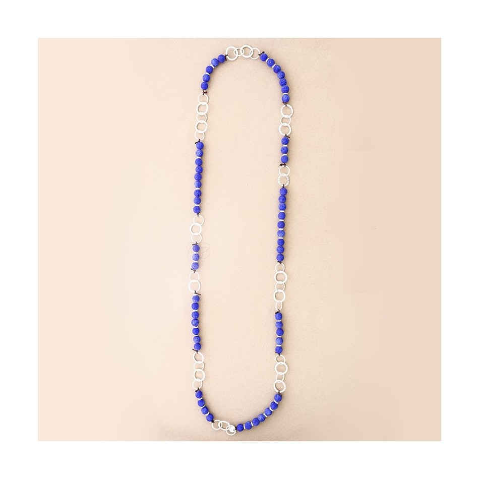 COLLAR LARGO CUENTAS LAVAS ANILLAS METAL