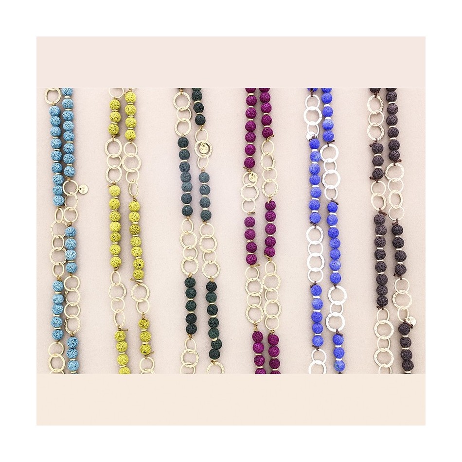 COLLAR LARGO CUENTAS LAVAS ANILLAS METAL