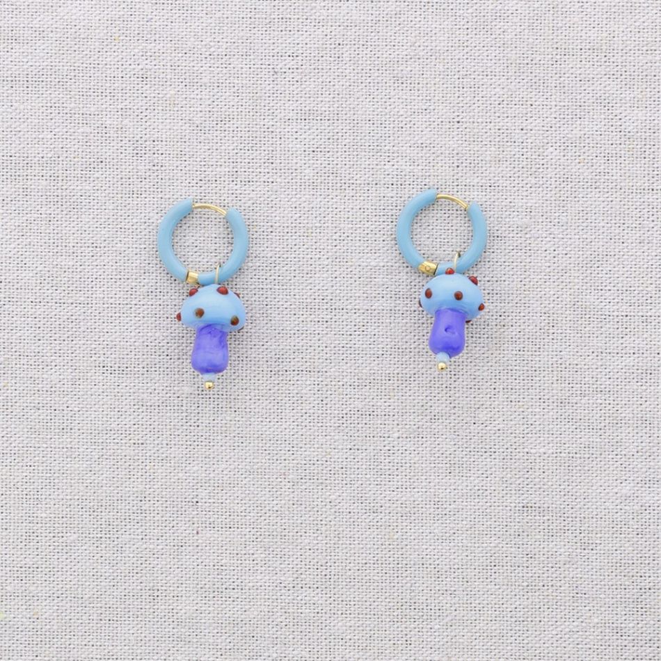 STEEL HOOP EARRINGS WITH MUSHROOM PENDANT