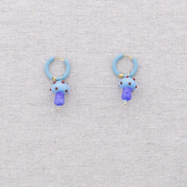STEEL HOOP EARRINGS WITH MUSHROOM PENDANT