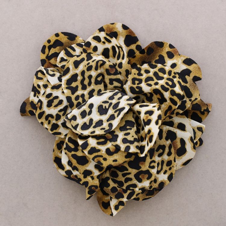 LEOPARD PRINTED FABRIC FLOWER BROOCH 20CM