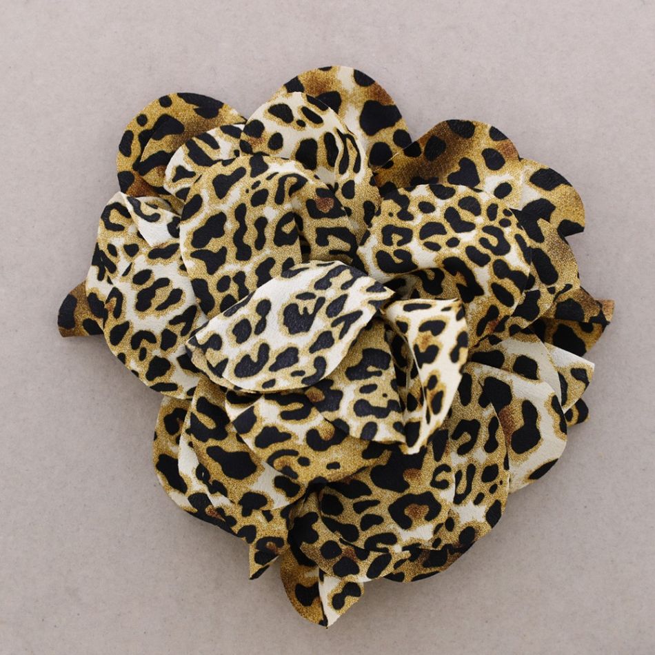 BROCHE FLOR TELA ESTAMPADA LEOPARDO 20CM