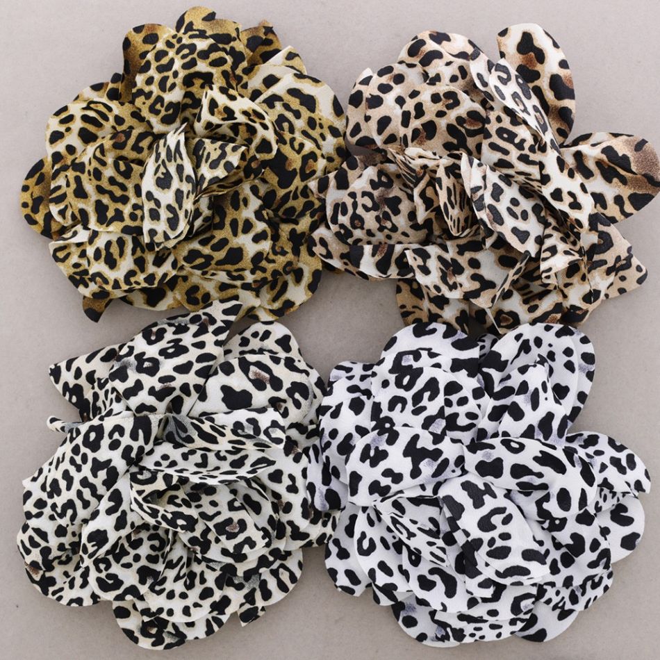 LEOPARD PRINTED FABRIC FLOWER BROOCH 20CM