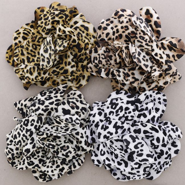 LEOPARD PRINTED FABRIC FLOWER BROOCH 20CM