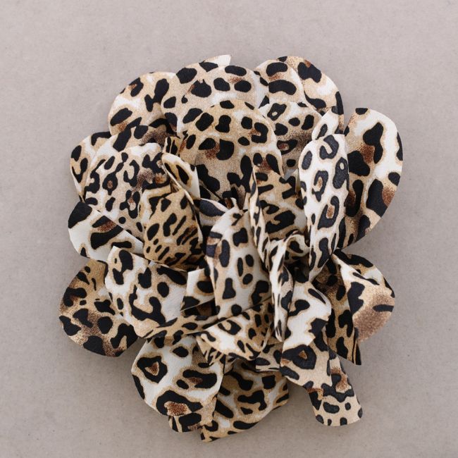 LEOPARD PRINTED FABRIC FLOWER BROOCH 20CM