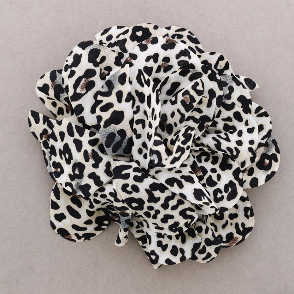 LEOPARD PRINTED FABRIC FLOWER BROOCH 20CM