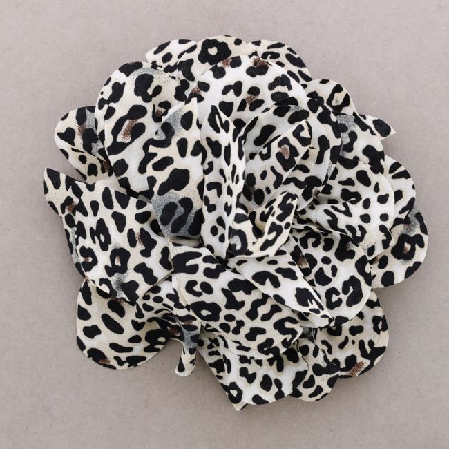 LEOPARD PRINTED FABRIC FLOWER BROOCH 20CM