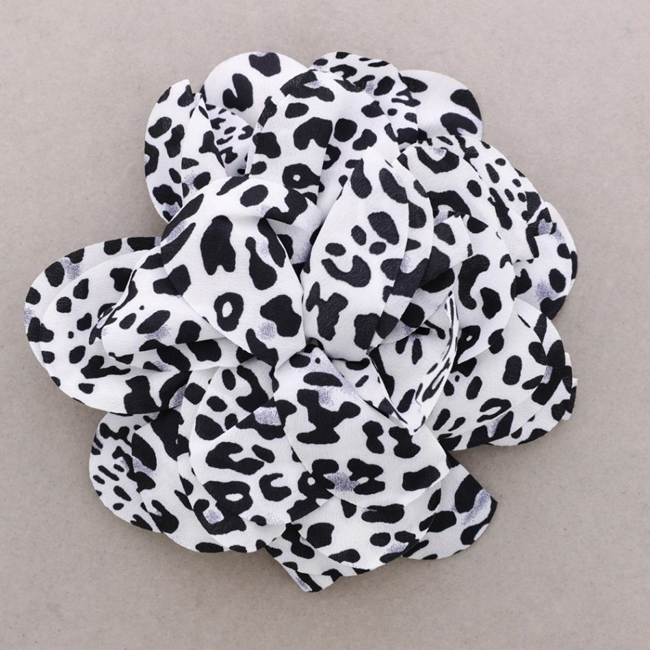 LEOPARD PRINTED FABRIC FLOWER BROOCH 20CM