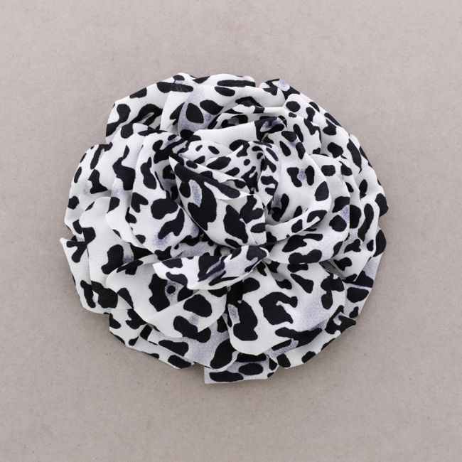 LEOPARD PRINTED FABRIC FLOWER BROOCH 15CM