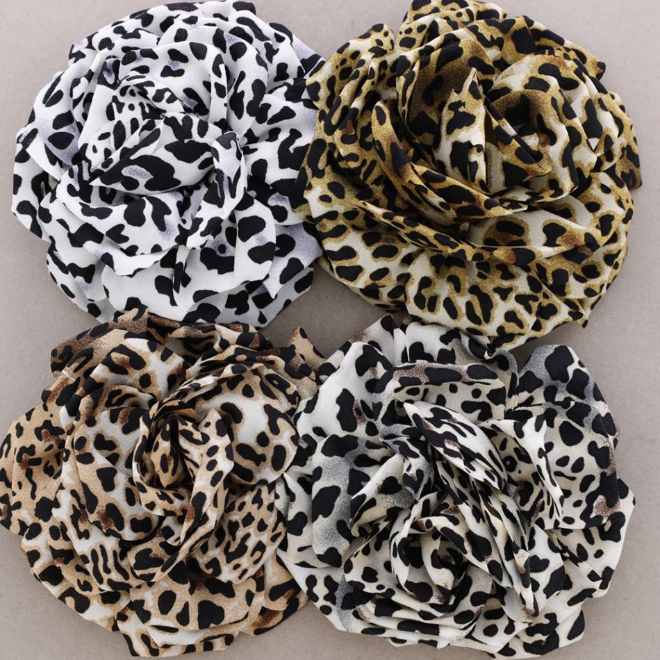 BROCHE FLOR TELA ESTAMPADA LEOPARDO 15CM