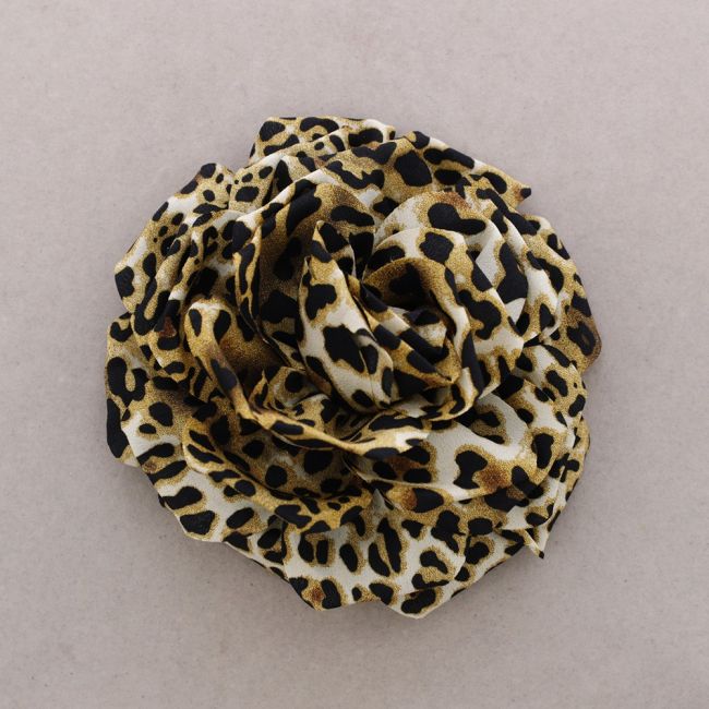 BROCHE FLOR TELA ESTAMPADA LEOPARDO 15CM