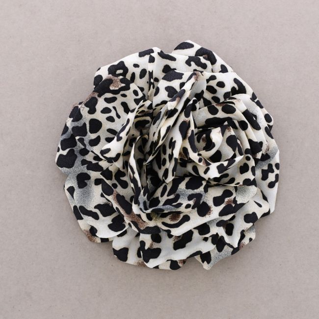 BROCHE FLOR TELA ESTAMPADA LEOPARDO 15CM