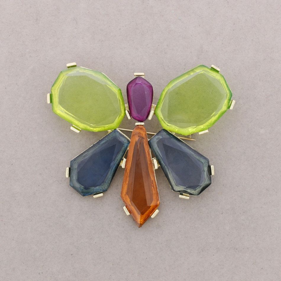 METAL BUTTERFLY BROOCH WITH CRYSTALS