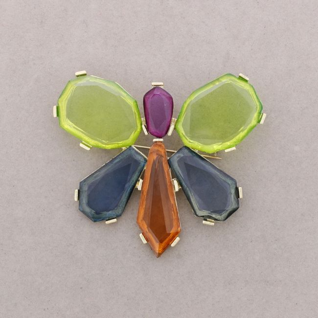 METAL BUTTERFLY BROOCH WITH CRYSTALS