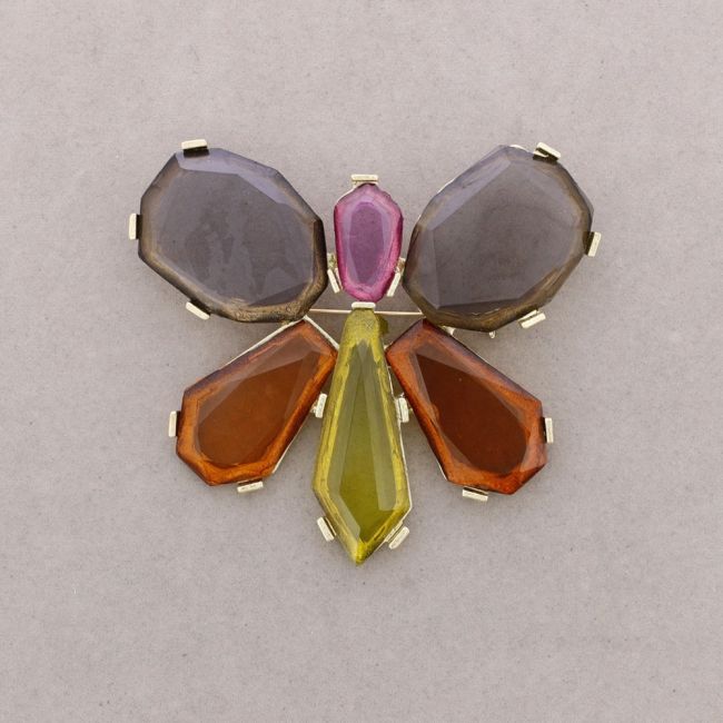 METAL BUTTERFLY BROOCH WITH CRYSTALS