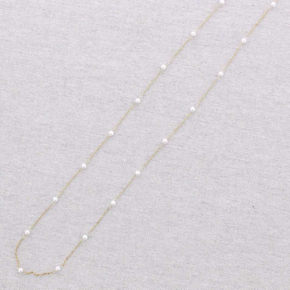 LONG STEEL NECKLACE WITH IMITATION PEARL BEADS