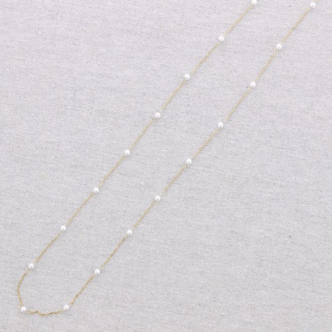 LONG STEEL NECKLACE WITH IMITATION PEARL BEADS