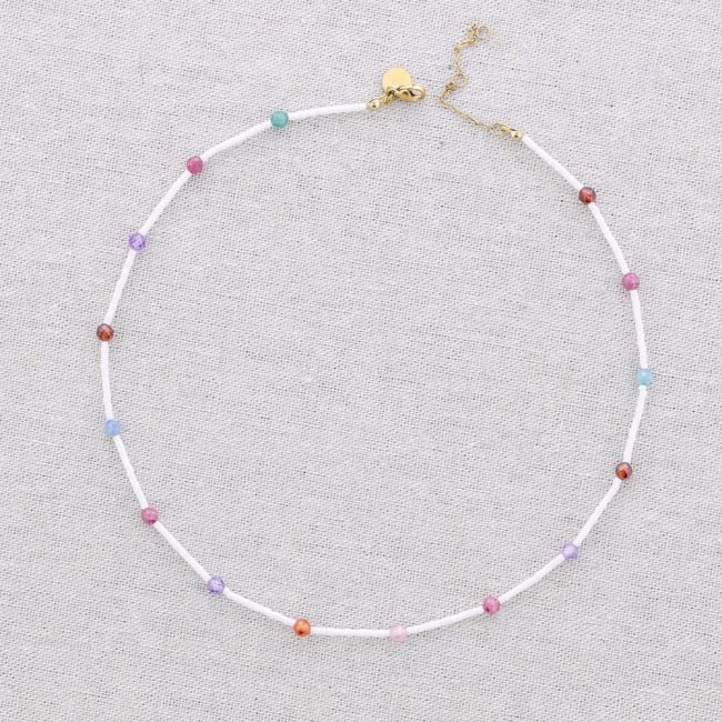 STEEL NECKLACE WITH ZIRCONIA BEADS
