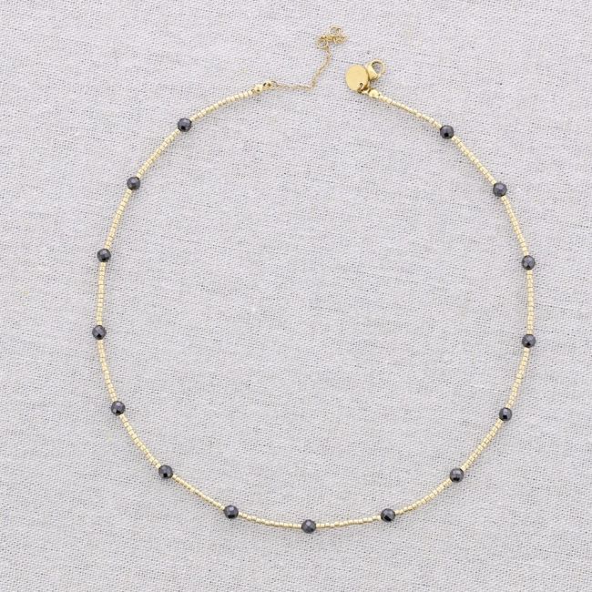 STEEL NECKLACE WITH ZIRCONIA BEADS