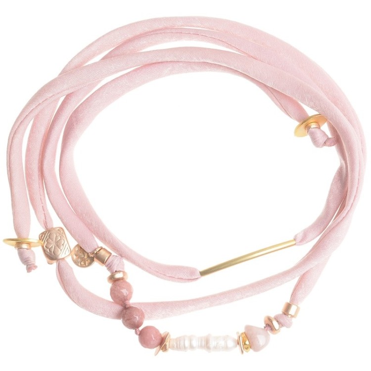 LONG FABRIC NECKLACE WITH IRREGULAR STONES AND METAL