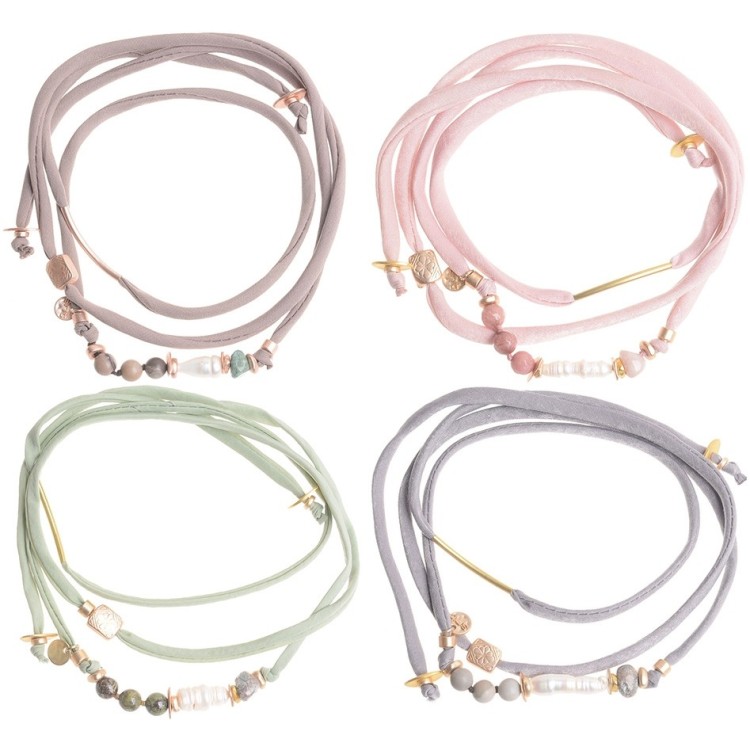 LONG FABRIC NECKLACE WITH IRREGULAR STONES AND METAL 2