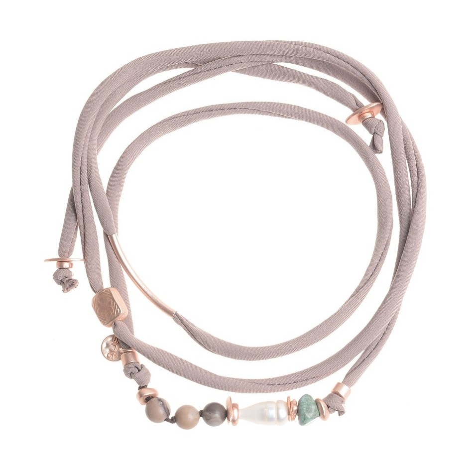 COLLAR LARGO TELA PIEDRAS METALES IRREGULARES