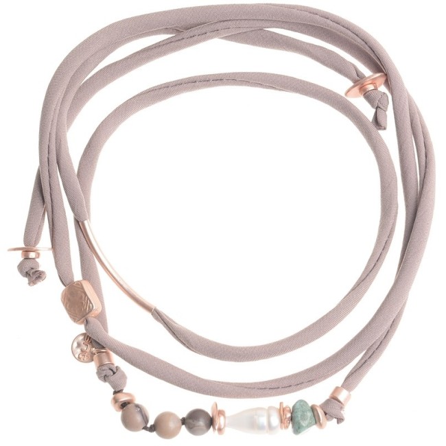 COLLAR LARGO TELA PIEDRAS METALES IRREGULARES