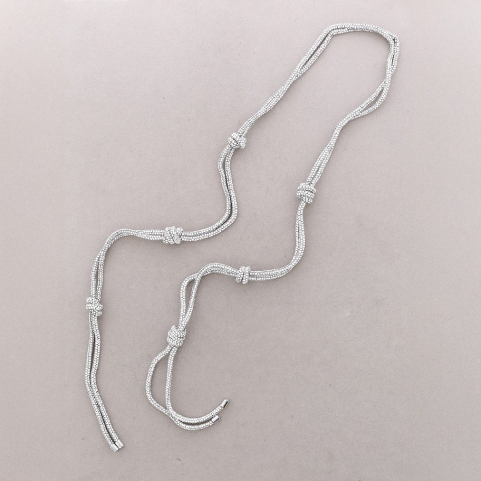 LONG OPEN NECKLACE WITH CRYSTAL KNOTS