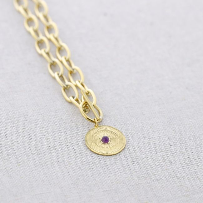 STEEL LINK SHORT NECKLACE WITH MEDAL PENDANT 40 CM