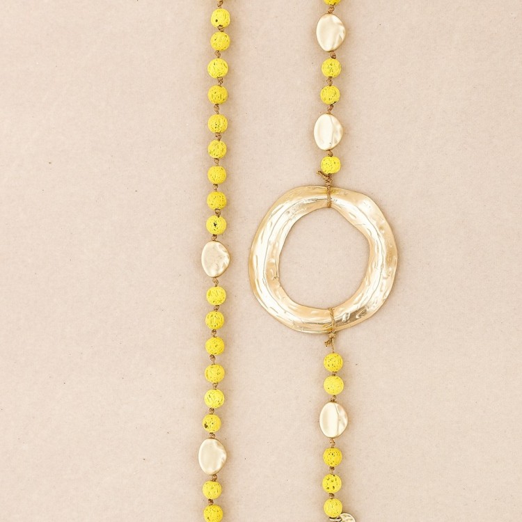COLLAR LARGO CUENTAS LAVAS ANILLA METAL