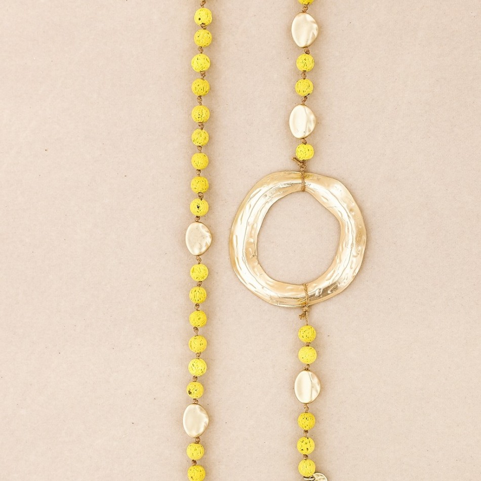 COLLAR LARGO CUENTAS LAVAS ANILLA METAL
