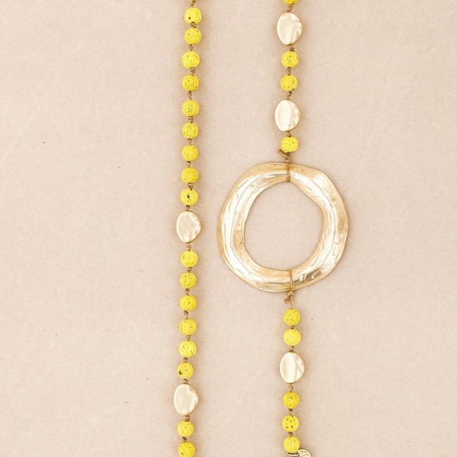 COLLAR LARGO CUENTAS LAVAS ANILLA METAL
