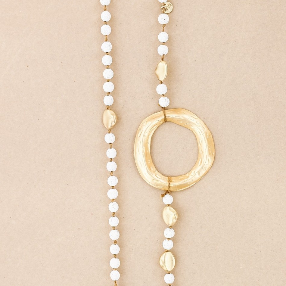COLLAR LARGO CUENTAS LAVAS ANILLA METAL