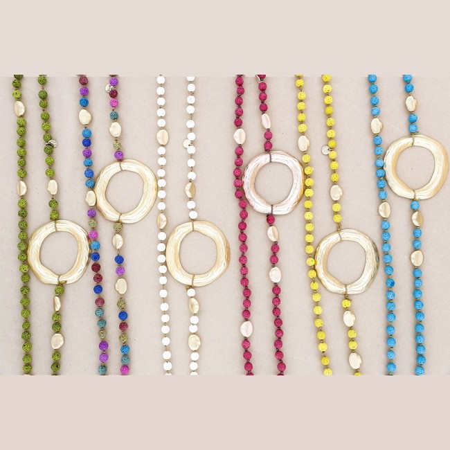 COLLAR LARGO CUENTAS LAVAS ANILLA METAL