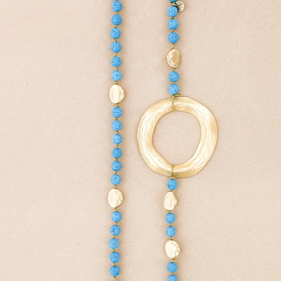 COLLAR LARGO CUENTAS LAVAS ANILLA METAL