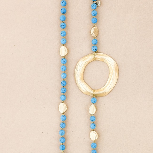 COLLAR LARGO CUENTAS LAVAS ANILLA METAL