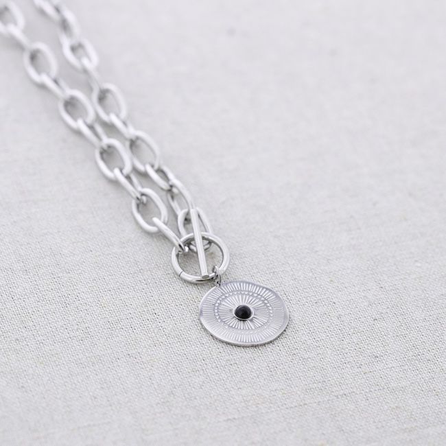 STEEL LINK SHORT NECKLACE WITH MEDAL PENDANT 40 CM