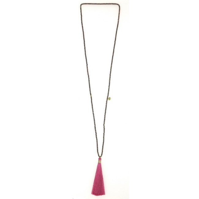 COLLAR LARGO CUENTAS FACETADAS COLG. FLECO