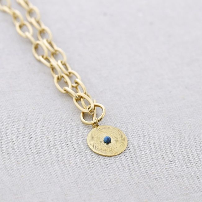 STEEL LINK SHORT NECKLACE WITH MEDAL PENDANT 40 CM