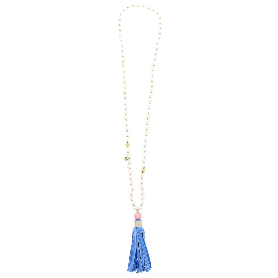 LONG NECKLACE WITH STONES AND FRINGE PENDANTS