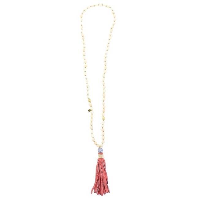 LONG NECKLACE WITH STONES AND FRINGE PENDANTS