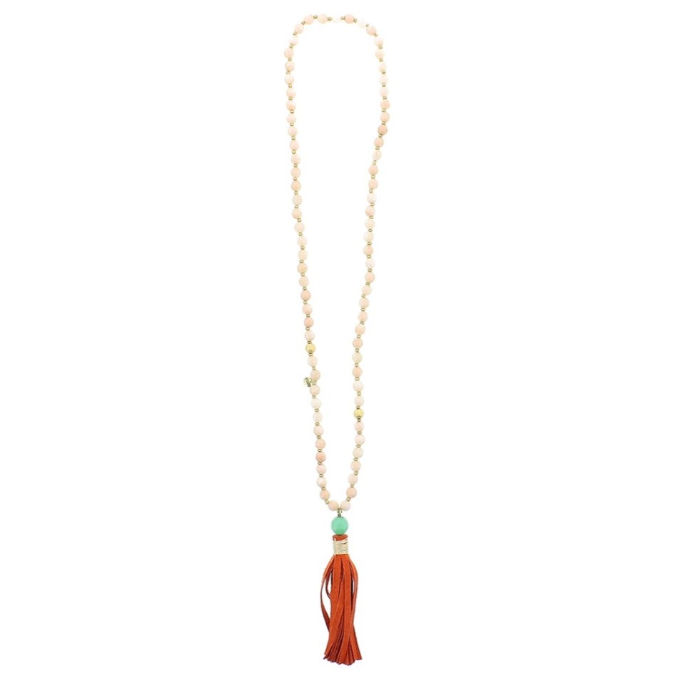 LONG NECKLACE WITH STONES AND FRINGE PENDANTS