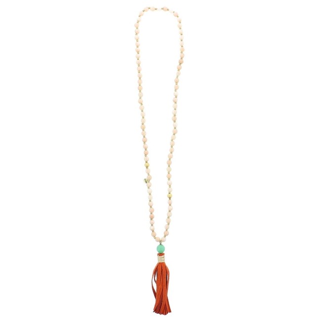 LONG NECKLACE WITH STONES AND FRINGE PENDANTS