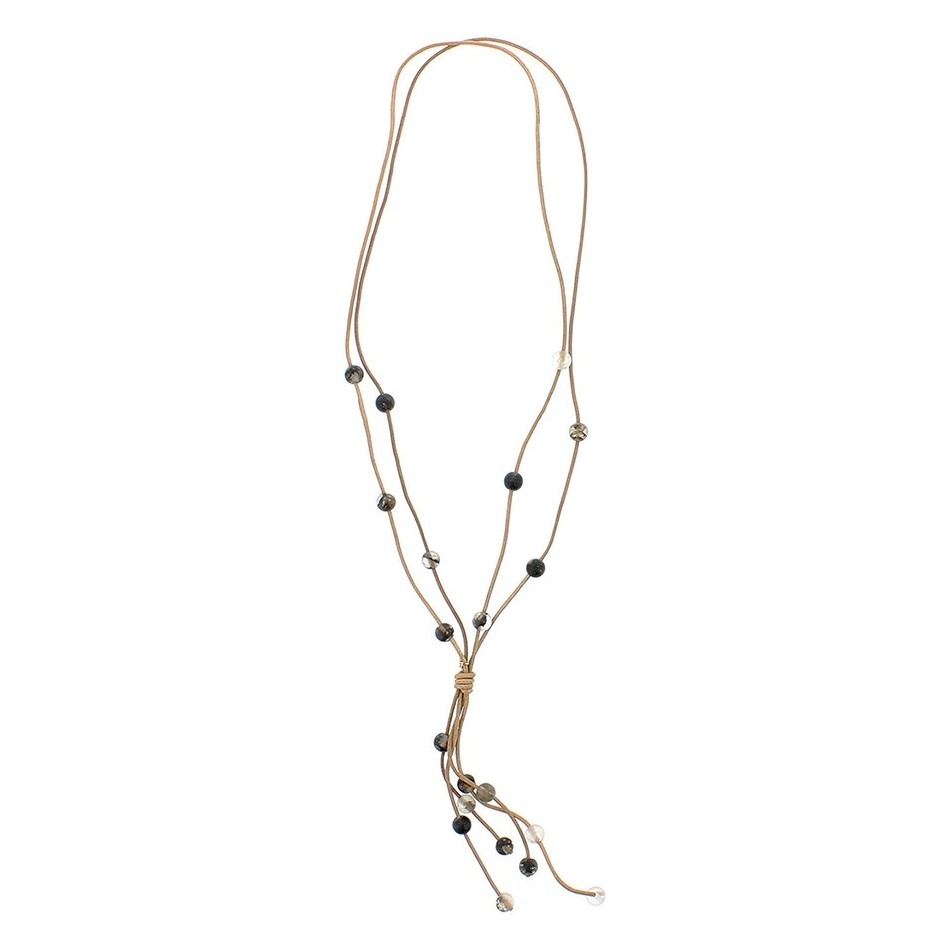 COLLAR LARGO CUERO PIEDRAS