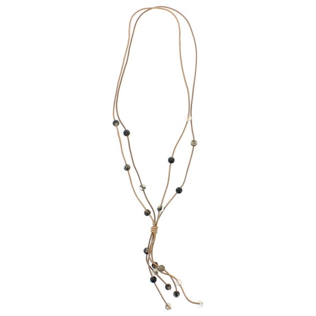 COLLAR LARGO CUERO PIEDRAS