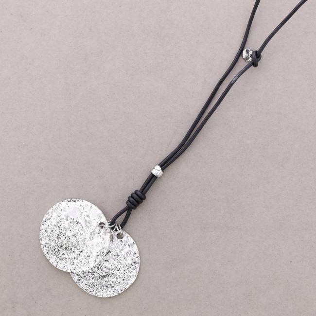 LONG LEATHER NECKLACE METAL PENDANT